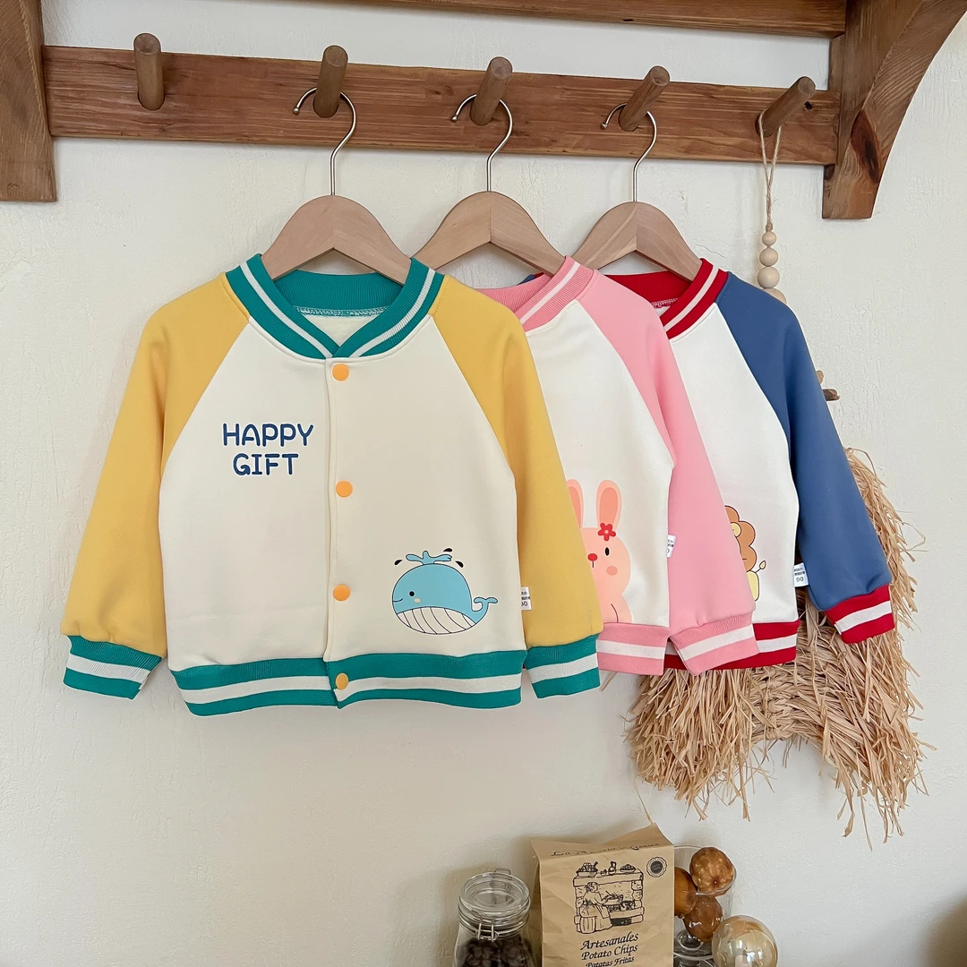 新款秋冬儿童外套 宝宝棒球服中小童加绒开衫上衣。