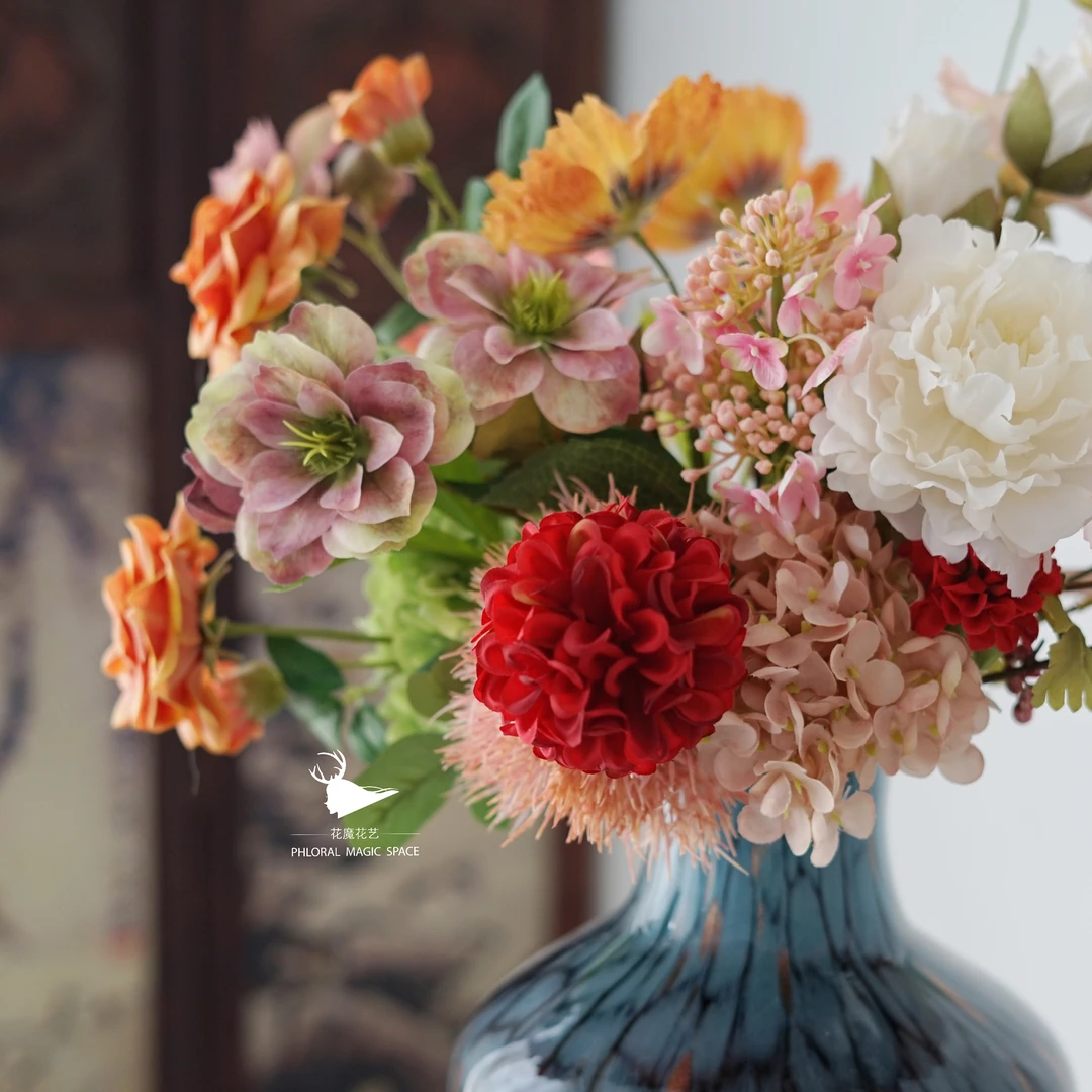 橙色系高级感仿真花花束百搭家居装饰摆件（不含花瓶）