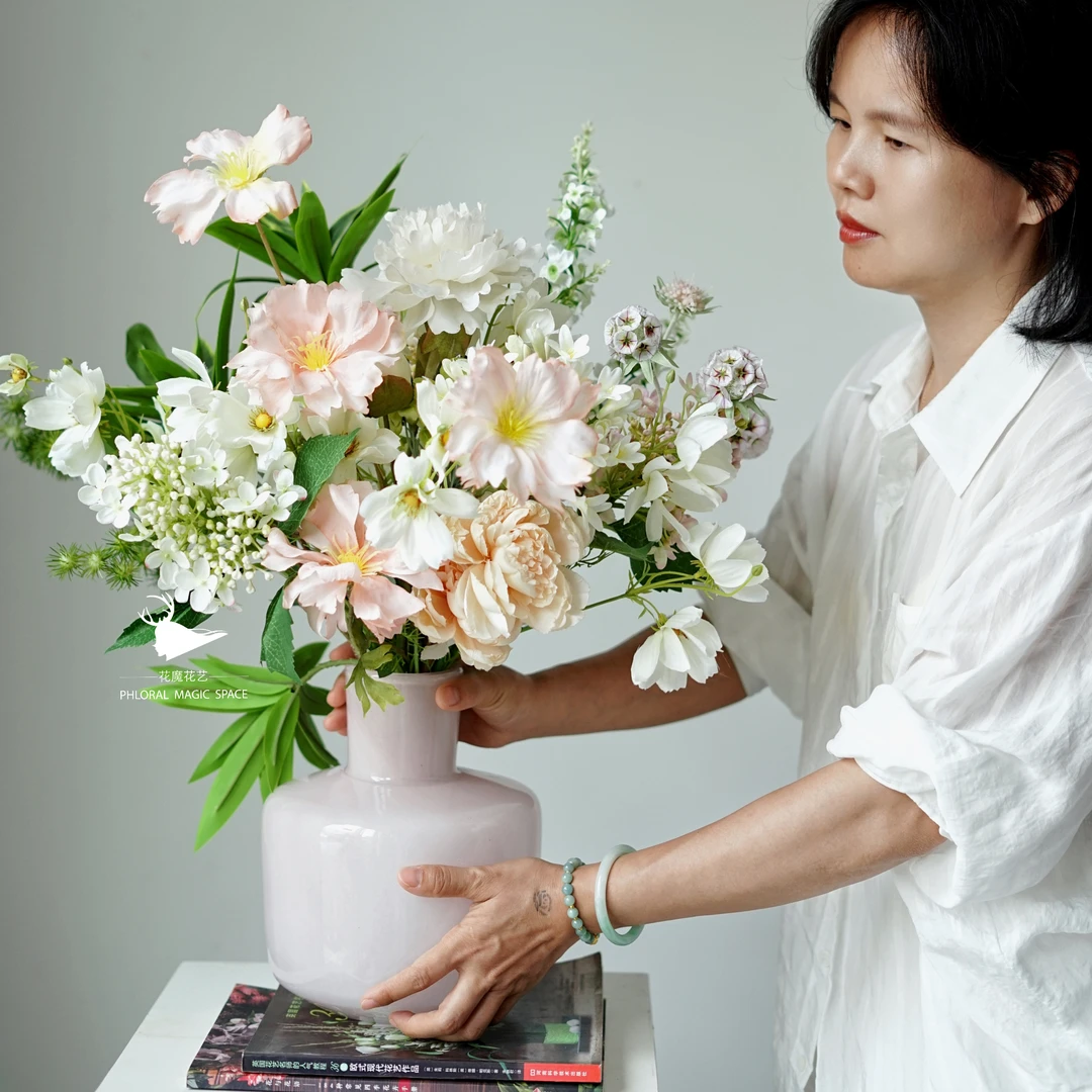 欧式粉色系仿真花花束时尚百搭软装摆件（不含花瓶）