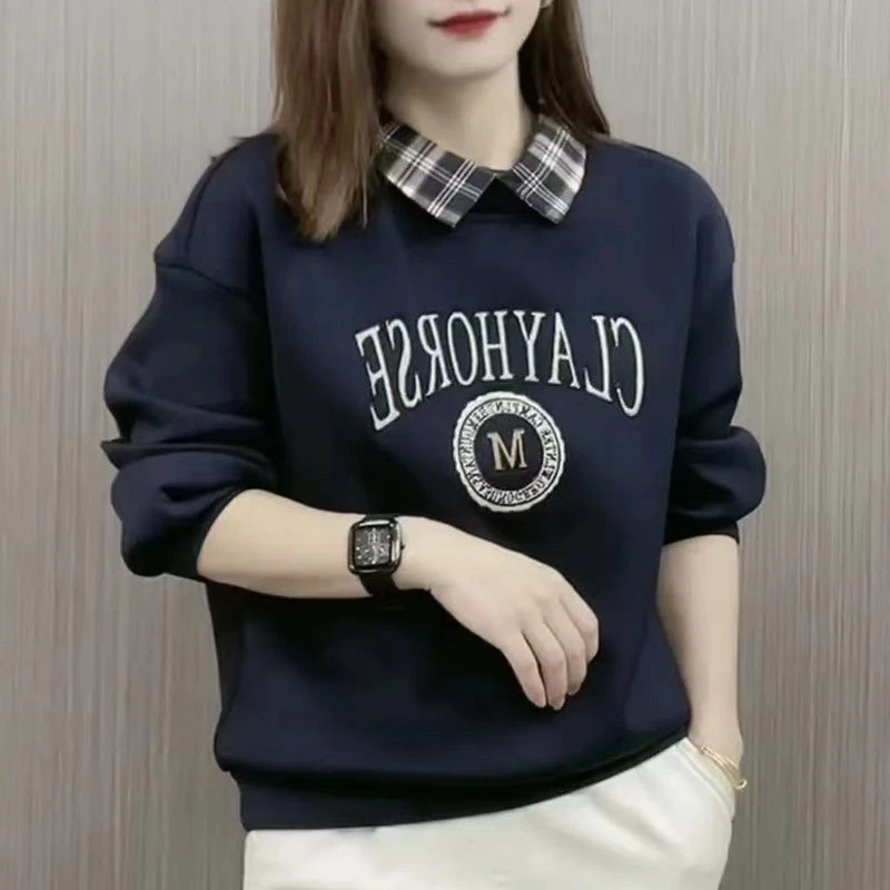 2025秋季新款高档假两件卫衣女套头衫妈妈装时尚气质减龄大码上衣