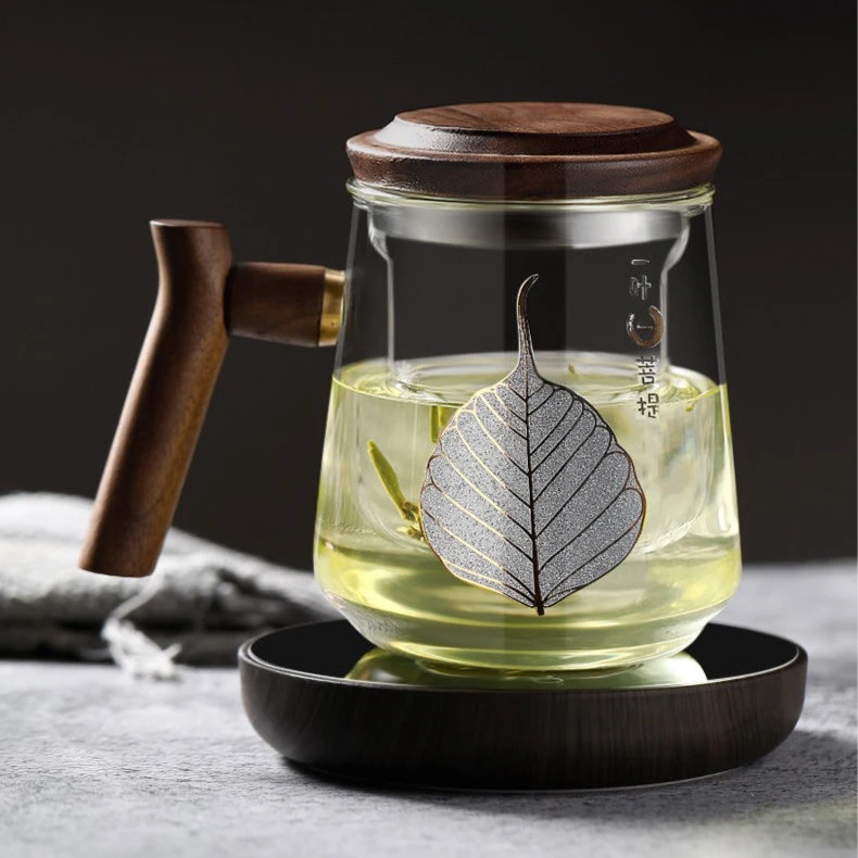 一叶菩提茶水分离泡茶水杯加厚耐热玻璃办公室茶道杯过滤花茶杯