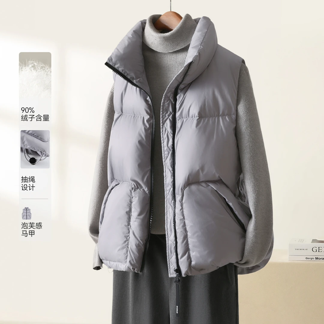 IHIMI/海谧马甲2025秋冬新款泡芙感简约抽绳大口袋保暖羽绒女8046