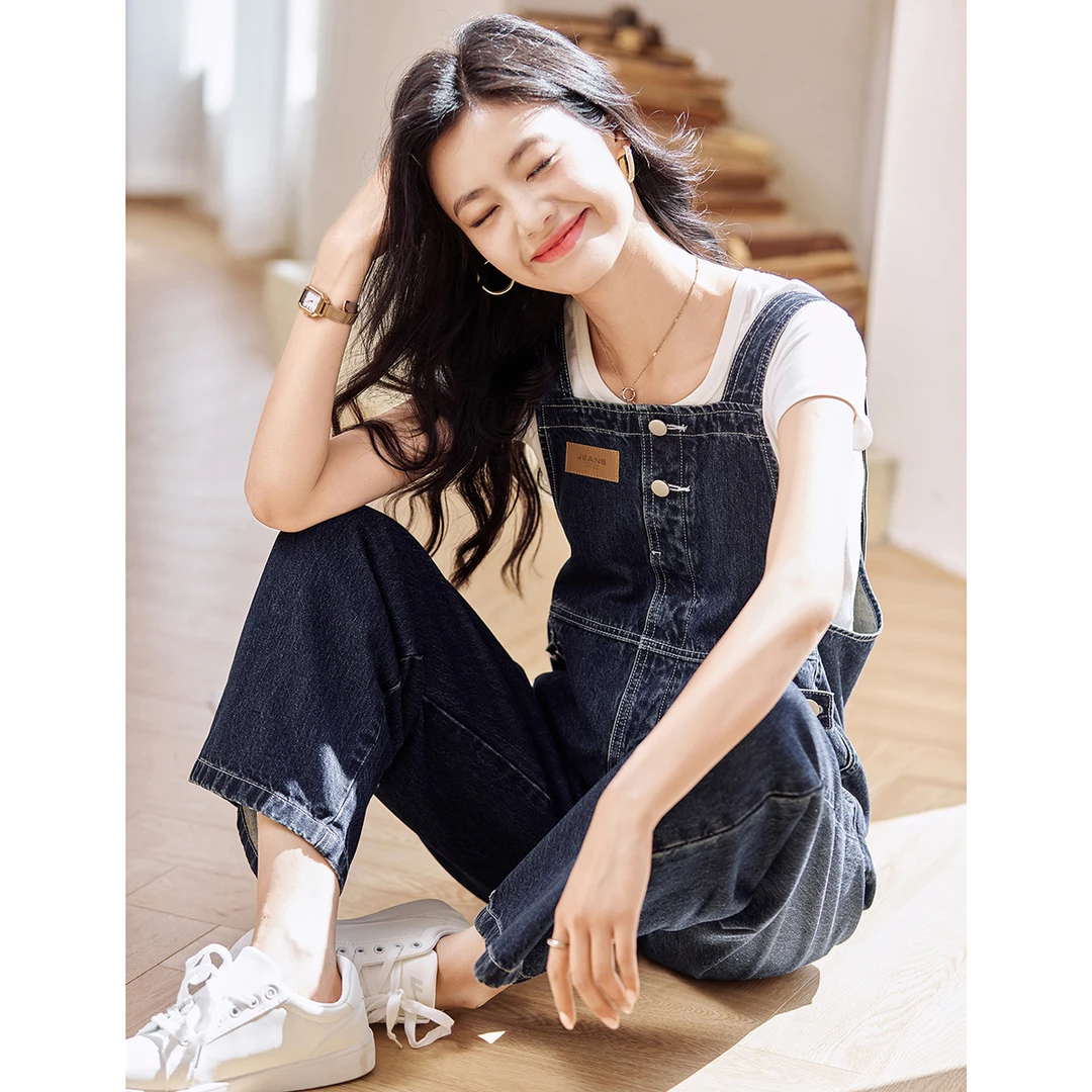 沫晗依美休闲牛仔背带裤25宽松牛仔背带裤0553