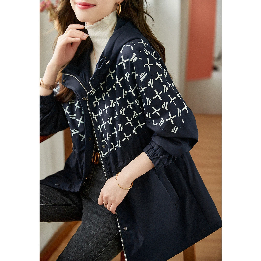 XWI/欣未休闲风宽松拼接女式外套2025秋加厚百搭风衣式气质女3556