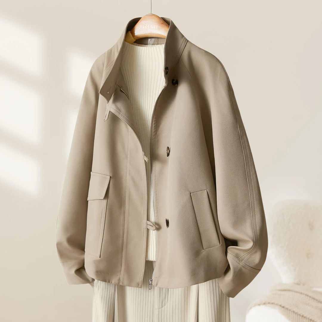 IHIMI/海谧风衣2025秋季廓形式外套立领宽松外套9450