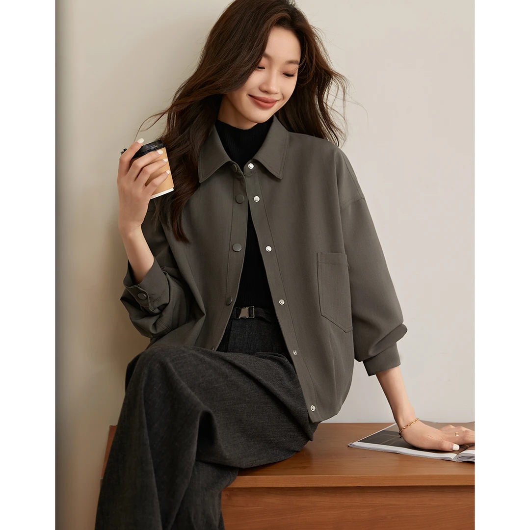 沫晗依美2025秋季新款小个子女士短款小香风皮衣外套女款宽松0007