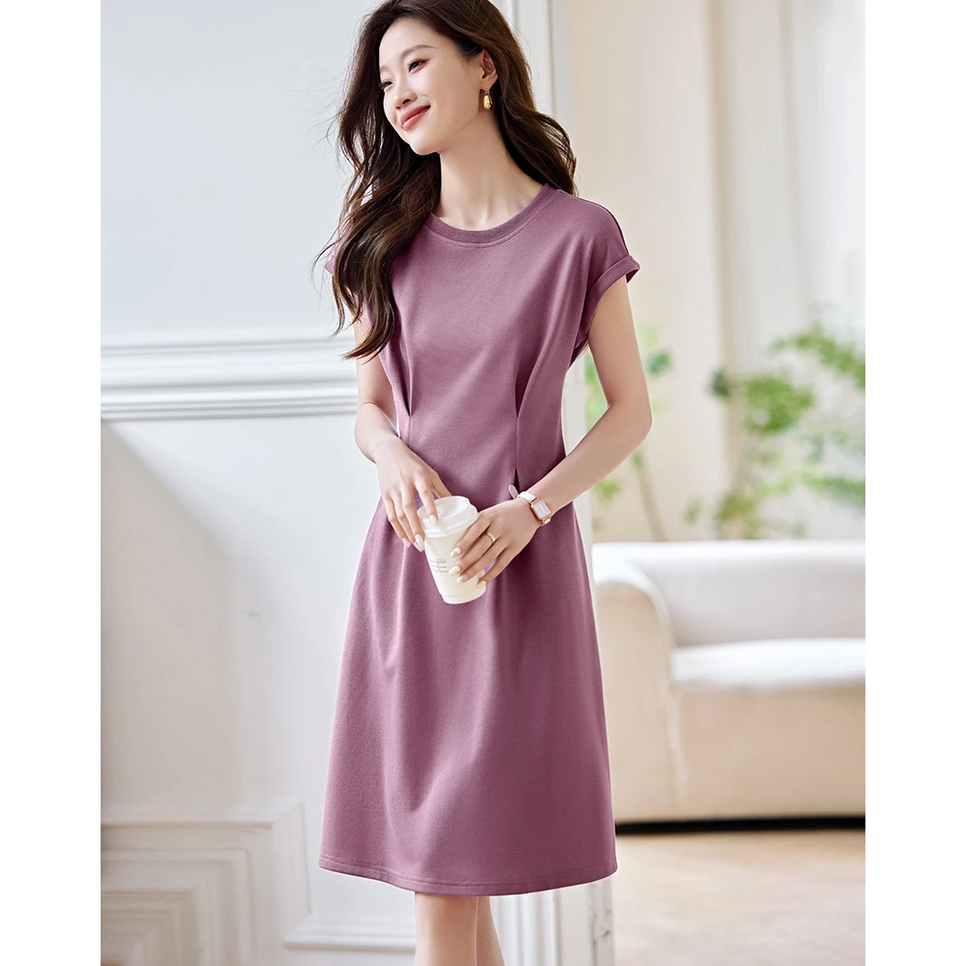 沫晗依美2024收腰显瘦连衣裙无袖收腰气质A字裙M4XL3A012