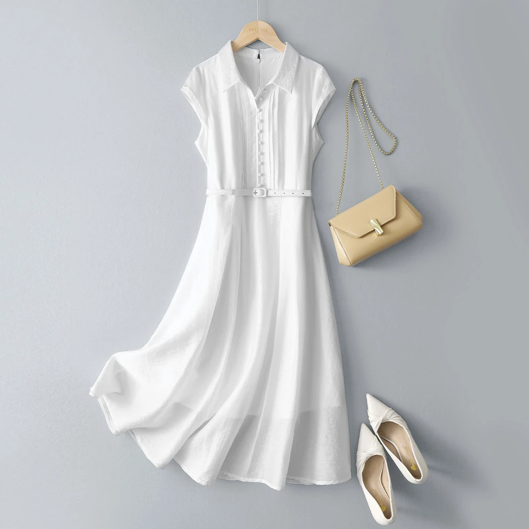 IHIMI/海谧连衣裙天丝肌理高级感轻奢收腰女连衣裙8577