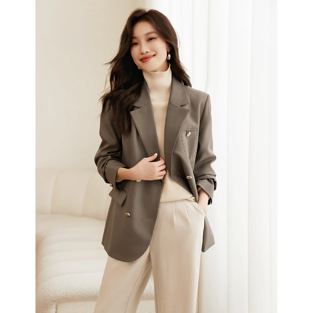 沫晗依美西装2025明线装饰设计个性时尚简约百搭长袖西装女0546