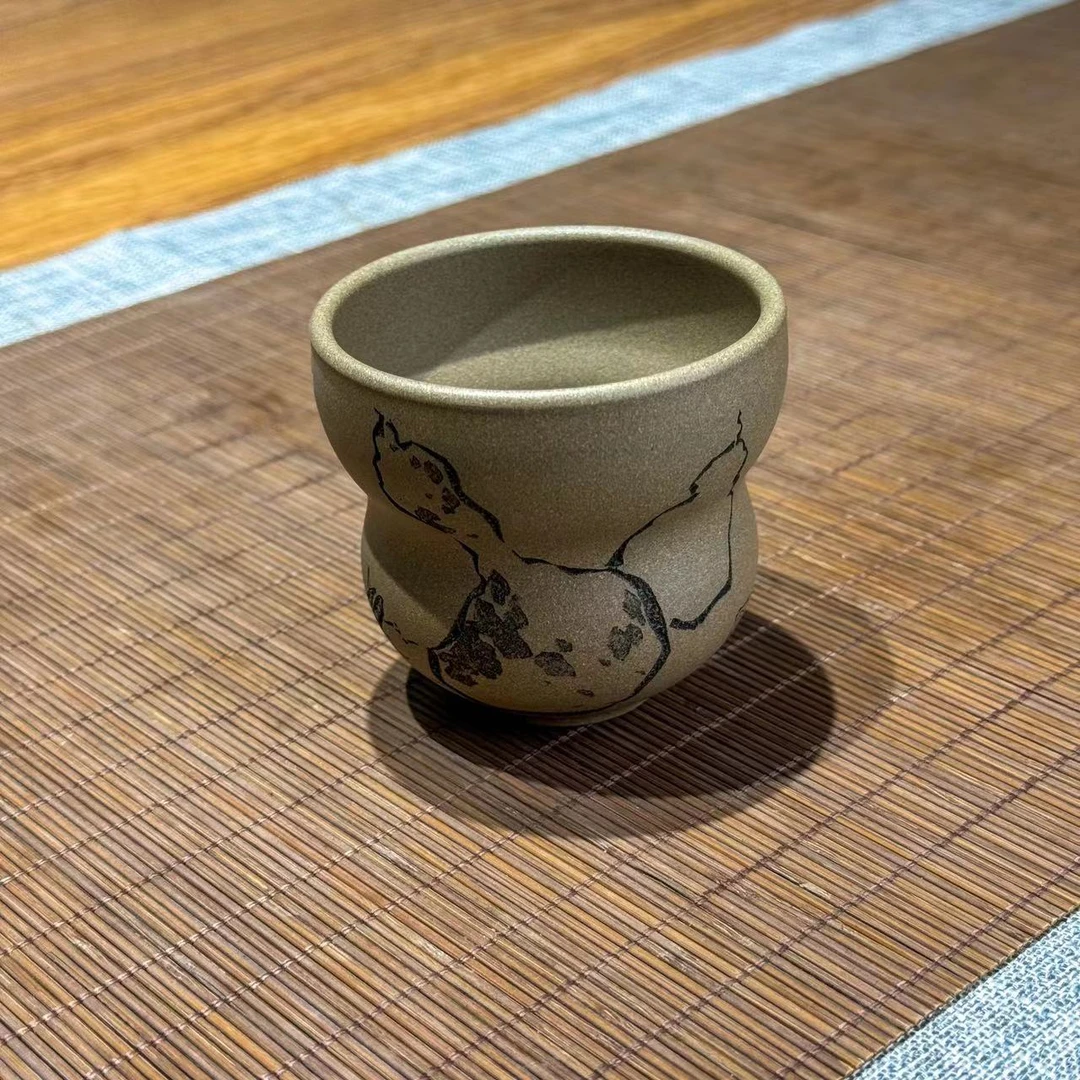 清福葫芦杯青段泥130cc倪文超制高儆刊之紫砂杯