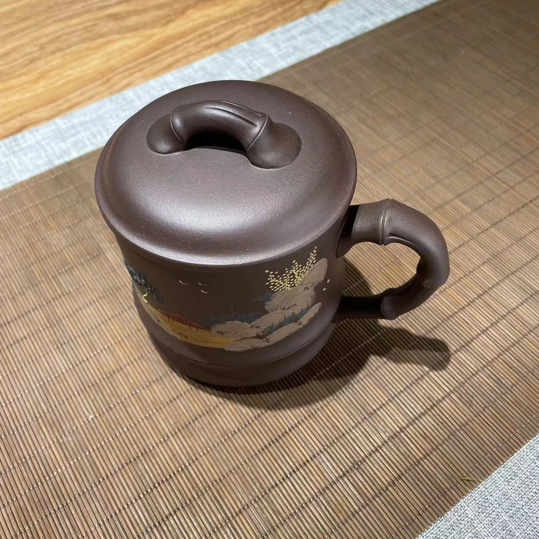 山水盖杯泥绘山水紫泥580cc辜闻制紫砂盖杯 71