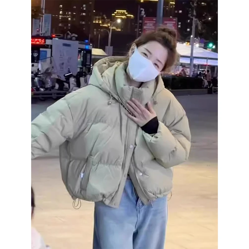 韩版连帽加厚面包棉服女短款2024冬季新款时尚小个子保暖棉衣外套