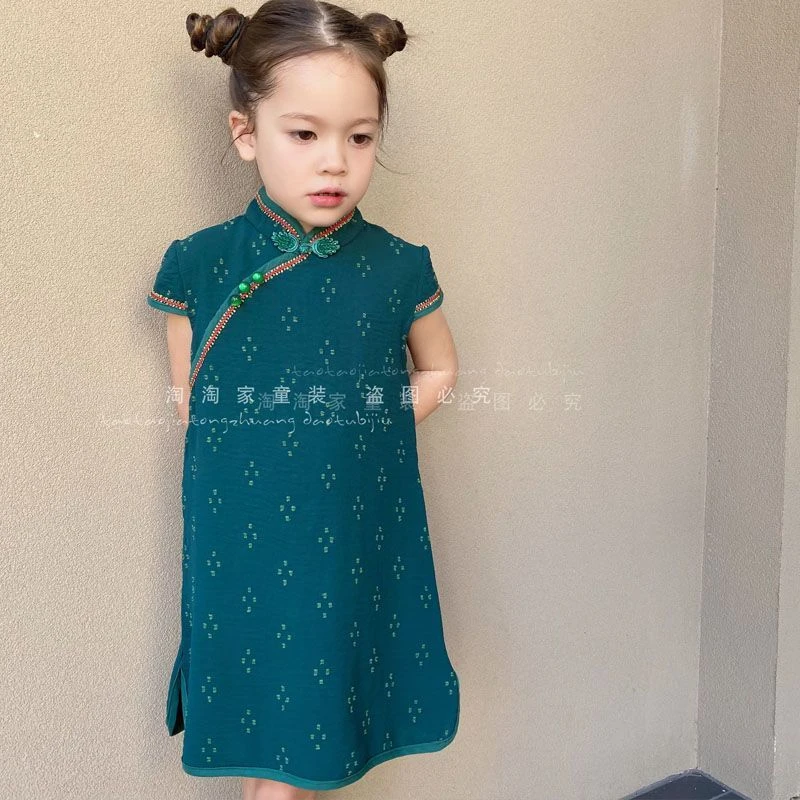 女童旗袍裙中国风复古唐装改良汉服洋气民国风儿童汉服表演连衣裙