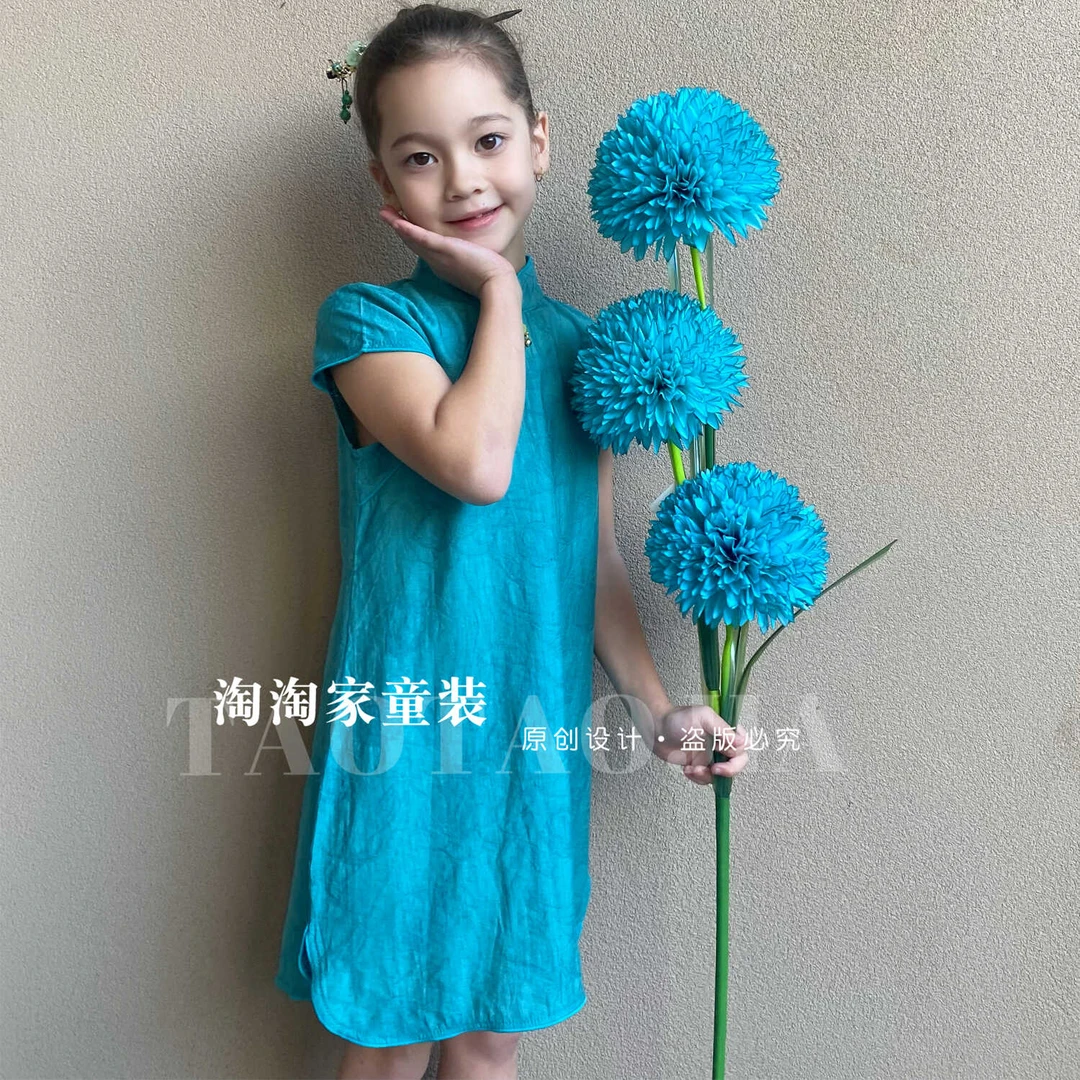 女薄款旗袍夏季短袖中式复古汉服凉爽宝宝气质洋气公主连衣裙薄