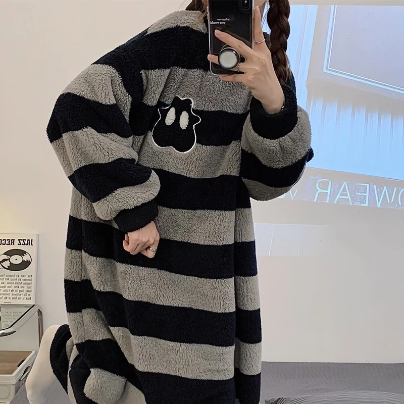 溯源好物睡裙女秋冬季珊瑚绒睡衣大码孕妇家居服女法兰绒加绒加厚