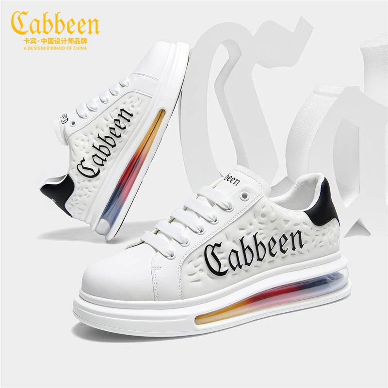 Cabbeen/卡宾新款潮流百搭男鞋休闲鞋子男款小白鞋镂空气垫板鞋男