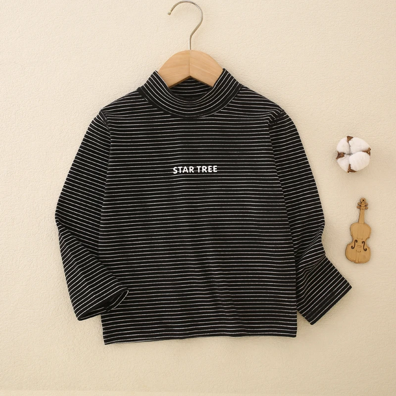 星柠【浮力】儿童秋季玻尿酸半高领打底衫男女宝百搭洋气打底条纹