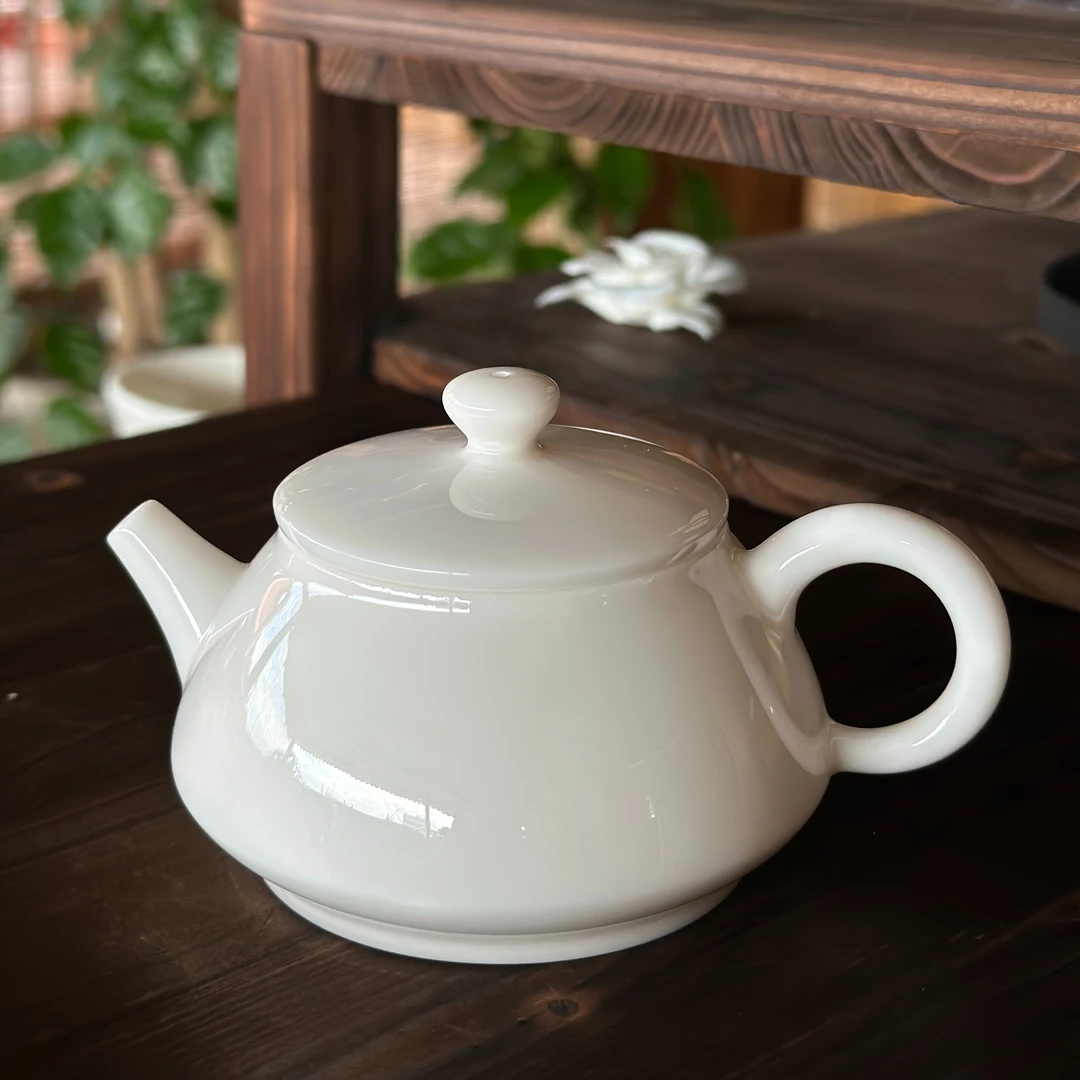 【赫贺阑】冰种玉瓷200ML陶瓷茶壶石瓢壶羊脂玉瓷手工泡茶壶茶具