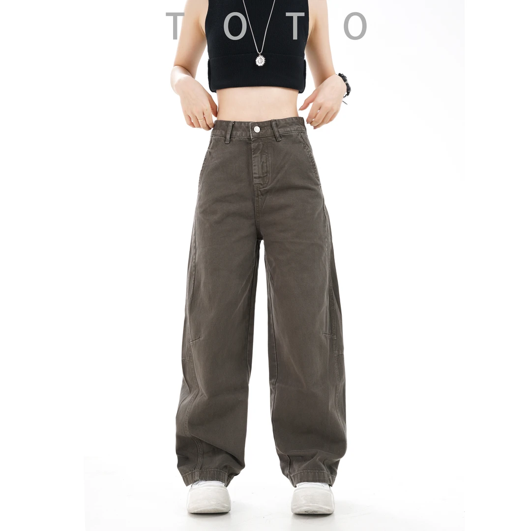 TO【军绿】秋季美式个性水洗百搭休闲军绿色中高腰宽松堆堆牛仔裤