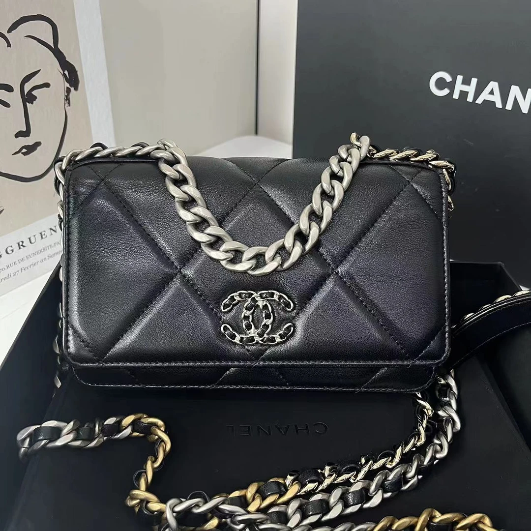 99新 Chanel/香奈儿 19bagwoc 黑银发财包 手提斜跨包