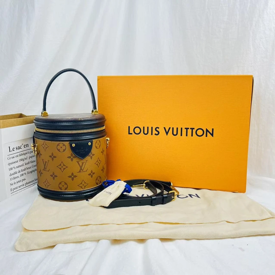 99新 LouisVuitton/路易威登 lv发财桶/饭桶包/拼色圆桶包