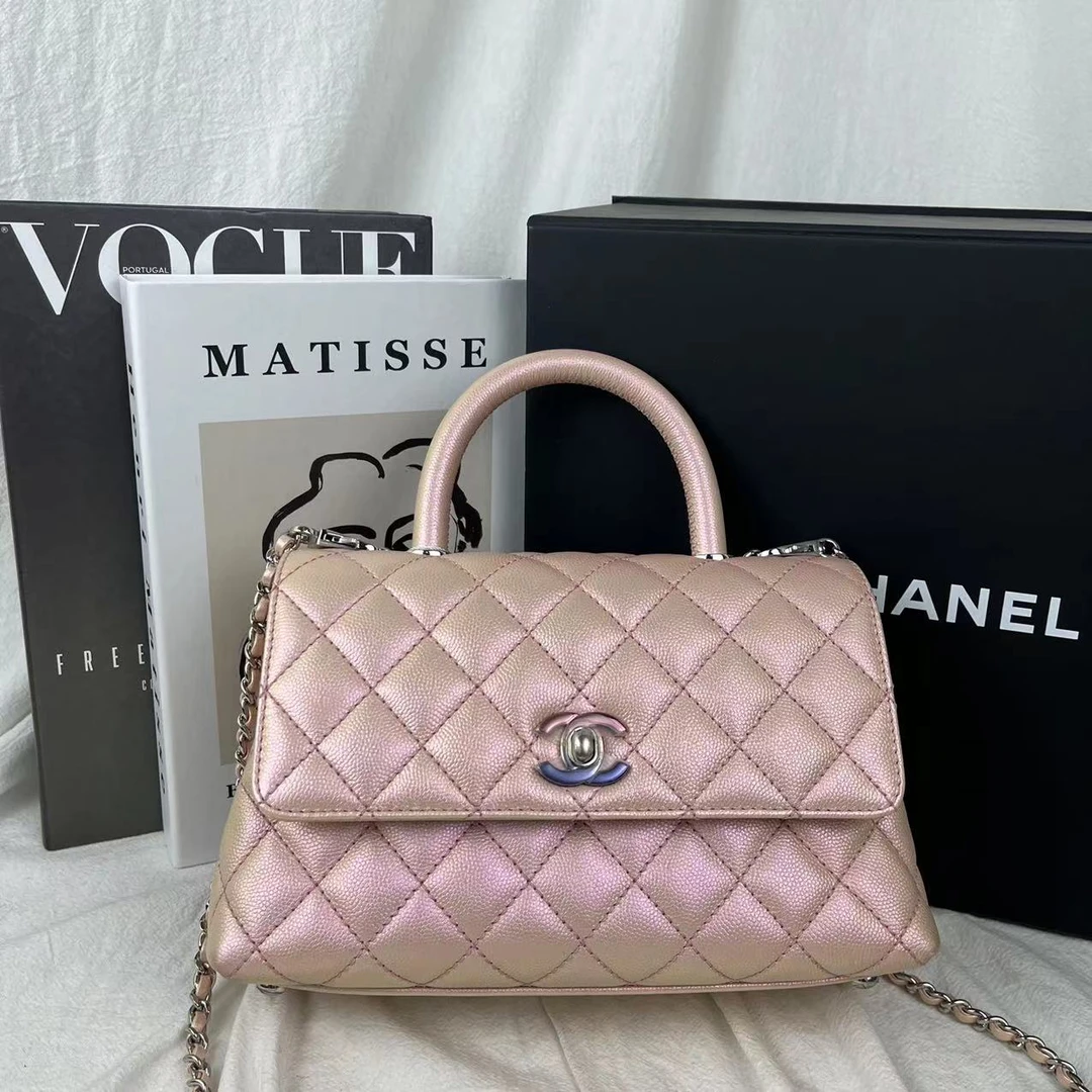 99新 Chanel/香奈儿 粉色珠光coco handle小号