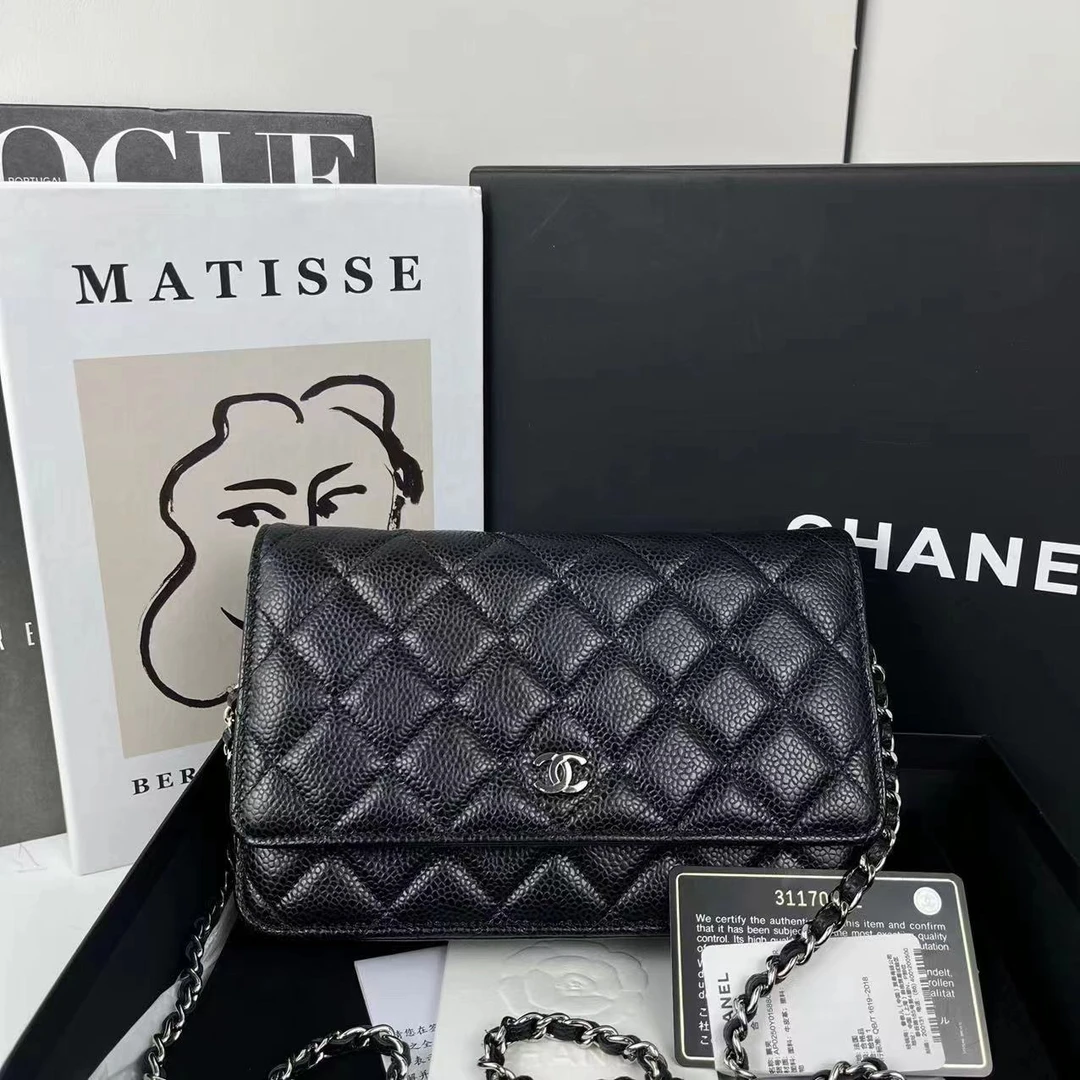 99新 Chanel/香奈儿 发财包 黑银荔枝牛/新款磁吸扣