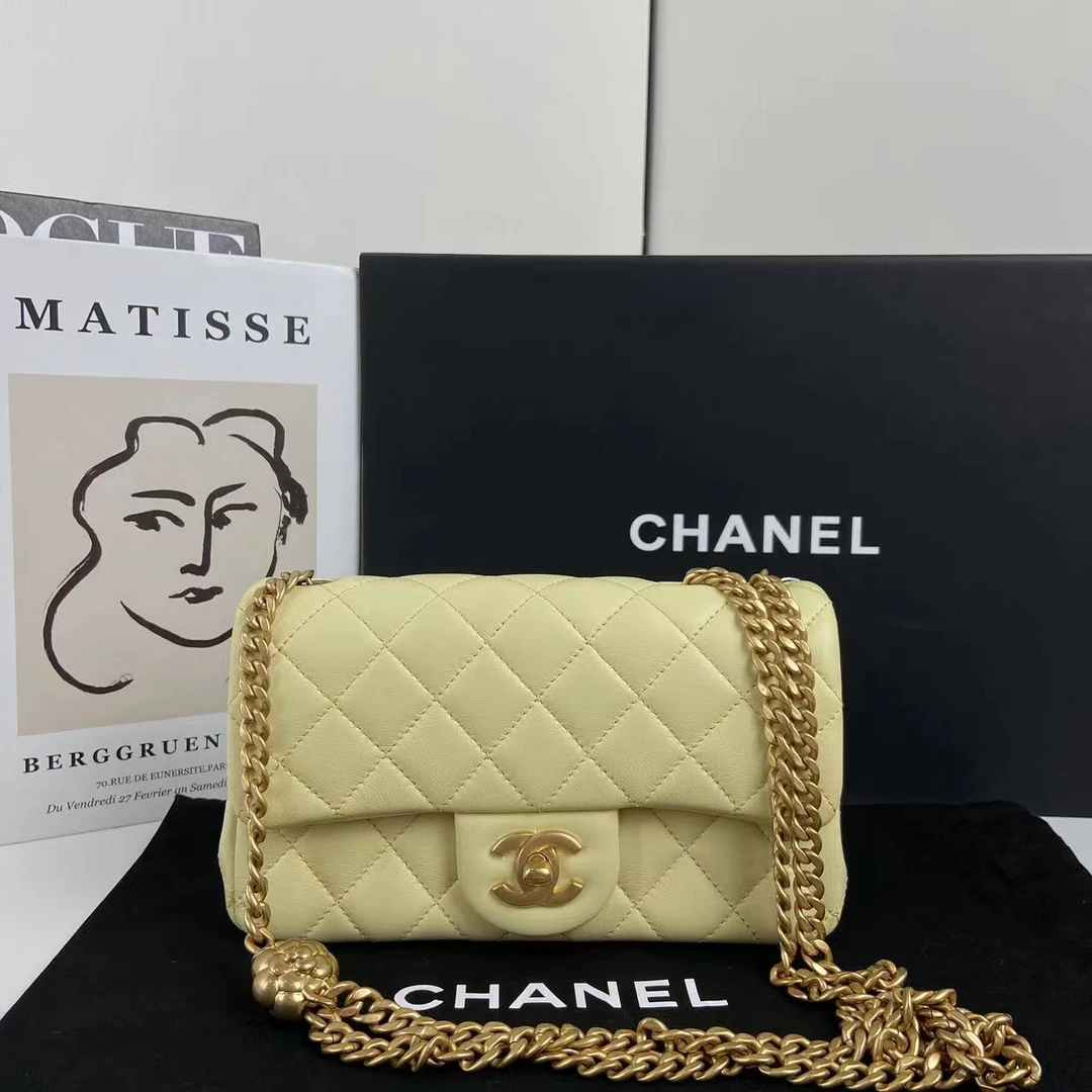 99新 Chanel/香奈儿 大mini金球小鸡黄山茶花链条包