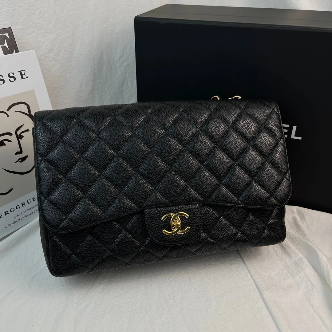 95新 Chanel/香奈儿 CF黑金jumbo大号单肩斜挎包