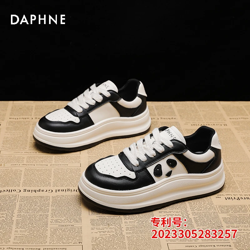 Daphne/达芙妮小白鞋厚底2025熊猫鞋夏季薄款圆头系带休闲运动鞋