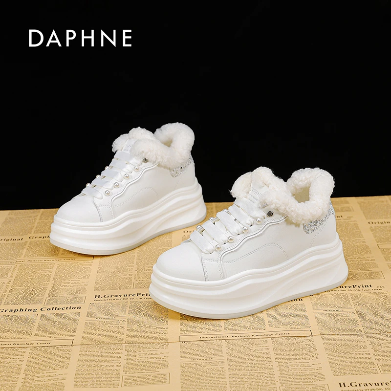 Daphne/达芙妮厚底小白鞋女2025冬季新款加绒加厚时尚百搭棉鞋