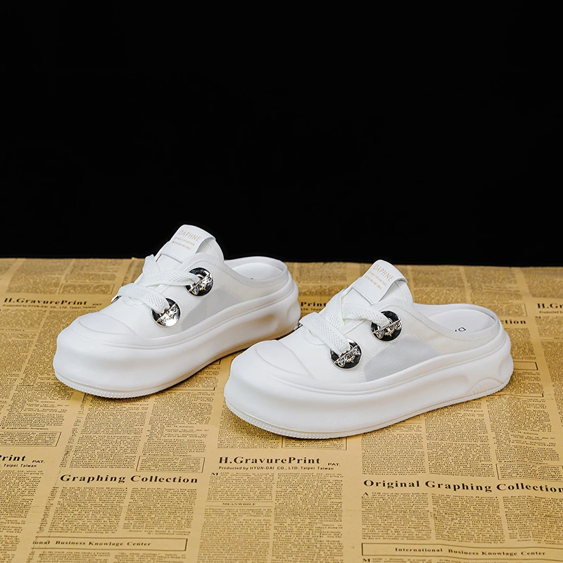 达芙妮包头半拖鞋女2025夏季新款ins爆款厚底时尚百搭小白鞋