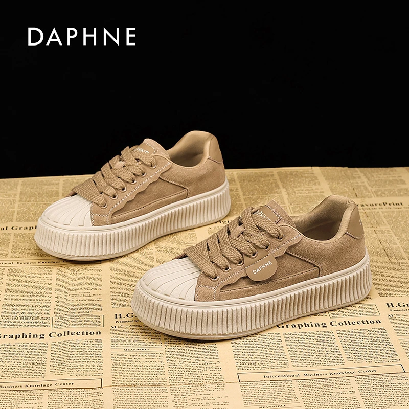 Daphne/达芙妮厚底贝壳头板鞋女2025冬季新款软底百搭轻便休闲鞋