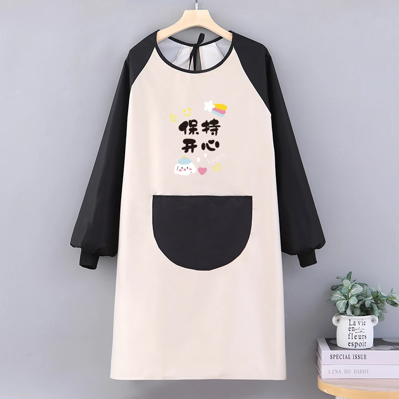 防水防油围裙加厚男女家用厨房做饭餐饮工作服成人长袖围腰罩衣