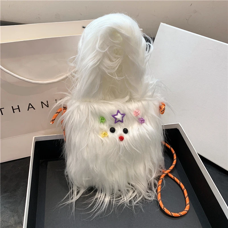 丑萌搞怪毛毛包包女秋冬2024新款潮可爱手提小托特包卡通毛绒包