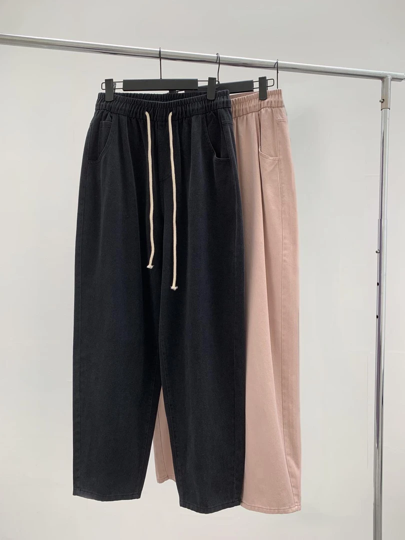 纯棉牛仔裤休闲裤运动纯色宽松松紧腰大码百搭垂感潮流361