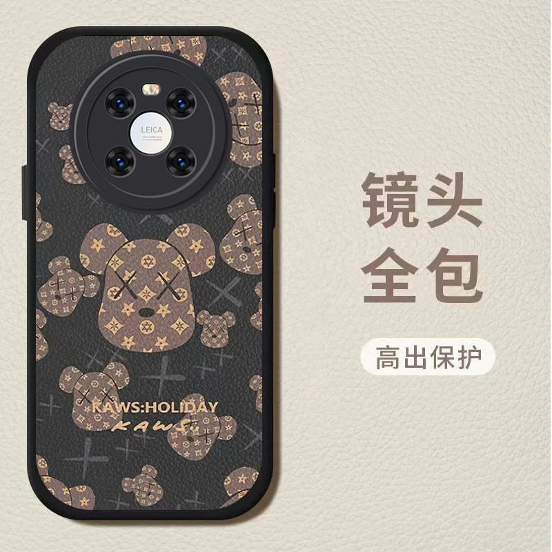 适用华为Mate40e手机壳HUAWEImATE40E小羊皮熊头花纹男女款直边软