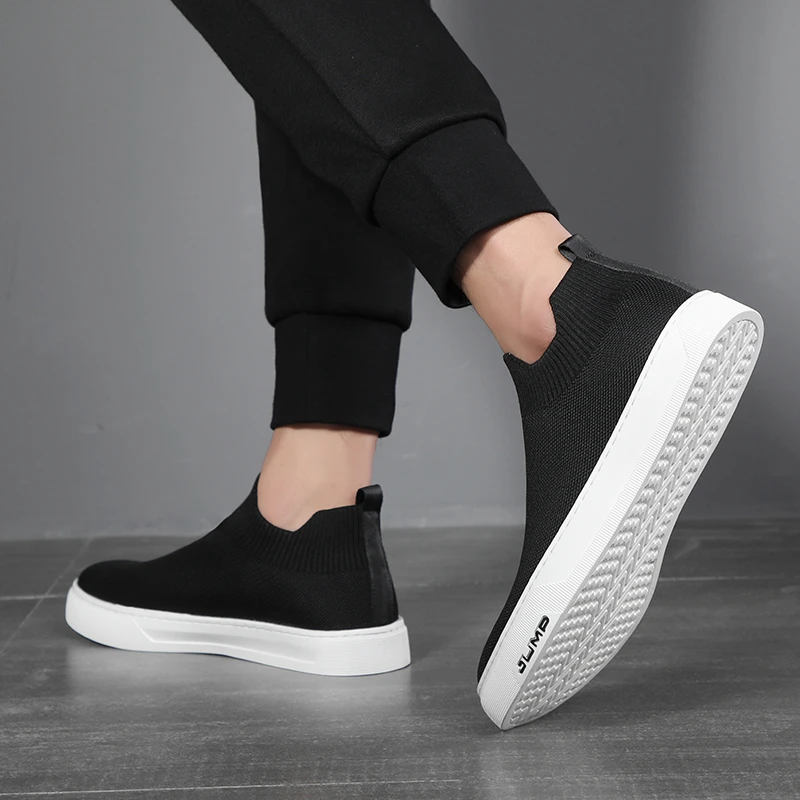 中帮袜靴男韩版潮流百搭男士豆豆鞋透气网鞋夏季男鞋弹力袜子鞋