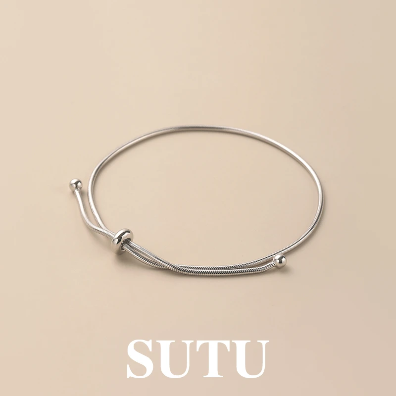 925银手链 小众设计可调节抽绳手链简约复古蛇骨手链冷淡风时尚