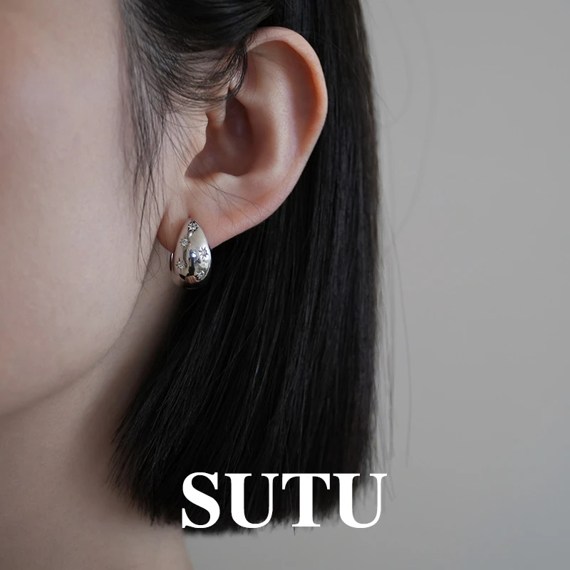 925银合成锆石耳饰 新款高级感水滴耳环小众设计感百搭耳钉冷淡风