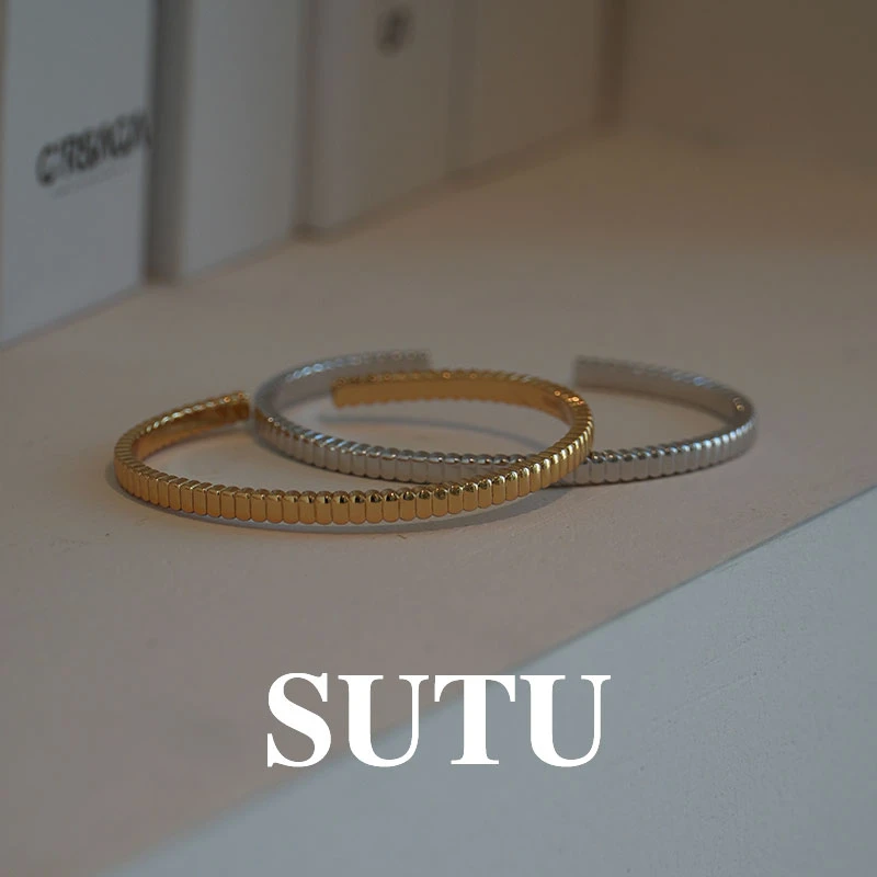 925银手镯 简约条纹手镯开口时尚百搭个性手饰高级感轻奢小众饰品