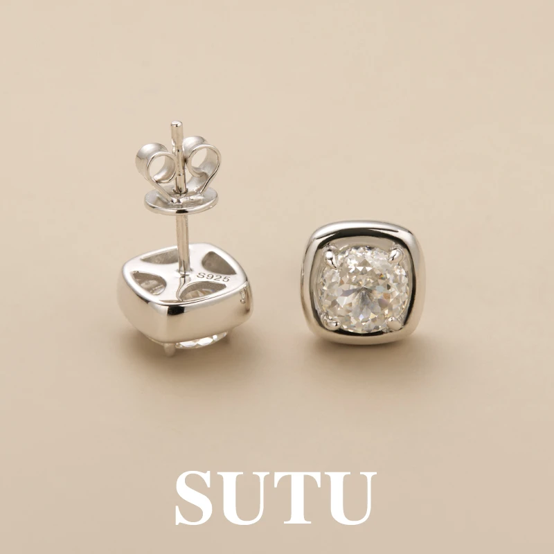 925银合成锆石耳饰 小众轻奢中古意大利工艺方形鸽子蛋耳钉高级感