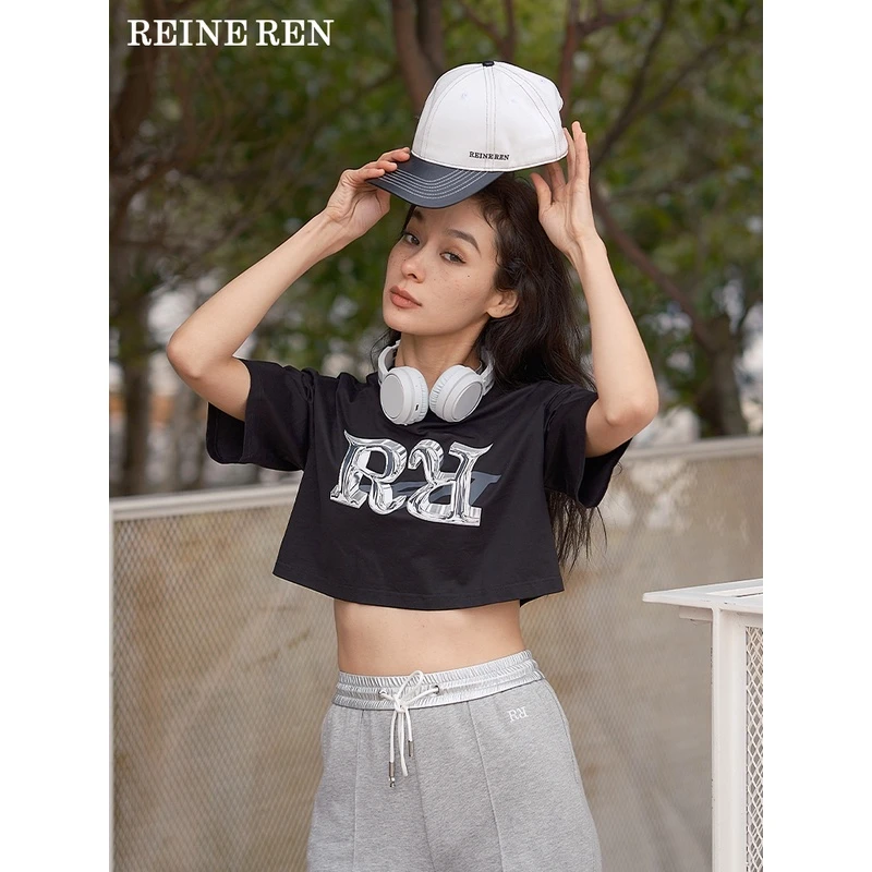 静奢老钱风REINEREN设计师任茜春夏新款logo印花短款T恤
