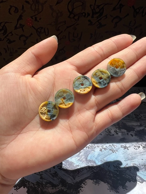 地球蓝三色五帝钱手链