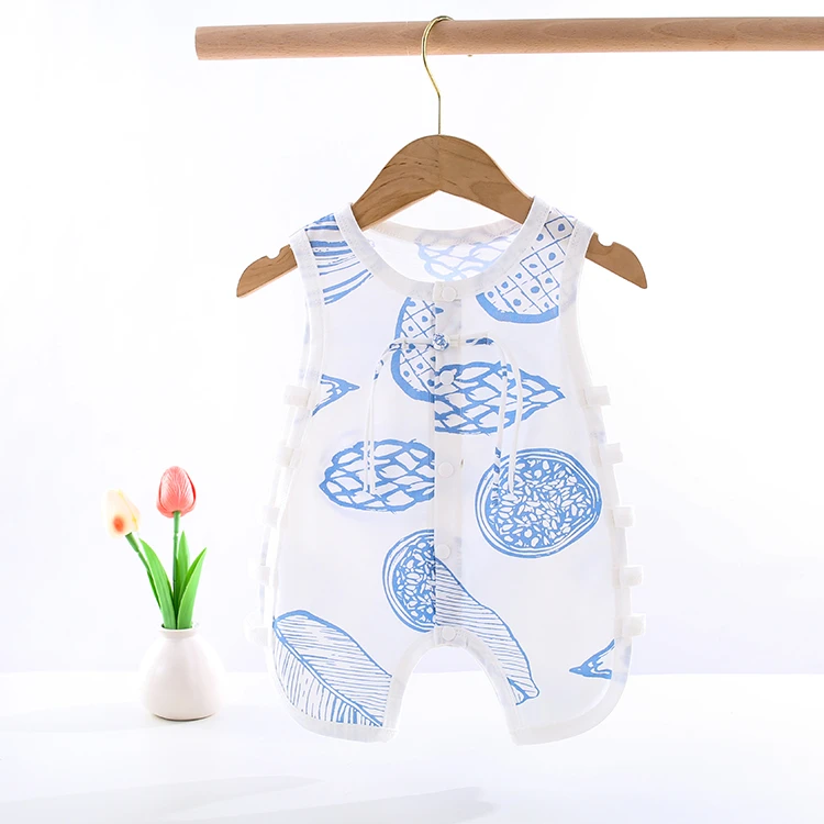 【超薄纯棉A类】婴幼儿夏季琵琶服连体衣无袖镂空暑天衣服