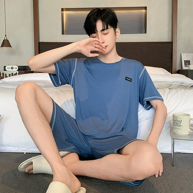睡衣男夏季短袖短裤莫代尔冰丝凉感男士夏天薄款宽松加大码家居服