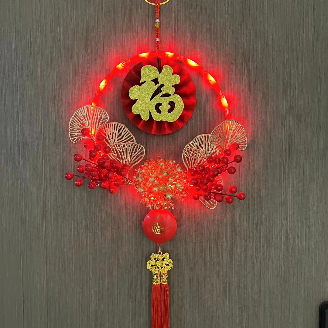 YX【龙年新款】精致高端客厅带灯花环挂件LED氛围新年玄关喜庆装饰