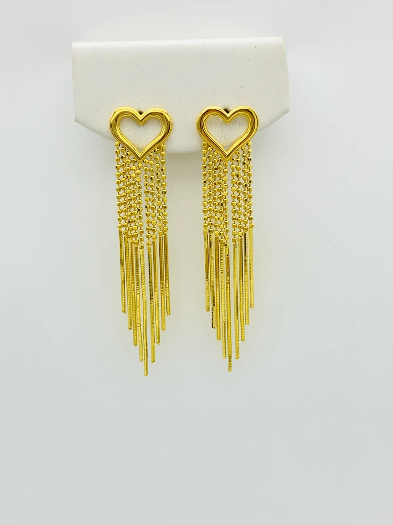 老庙黄金 足金999 精工5G  镂空爱心珠珠流苏 直针耳钉 6.1克