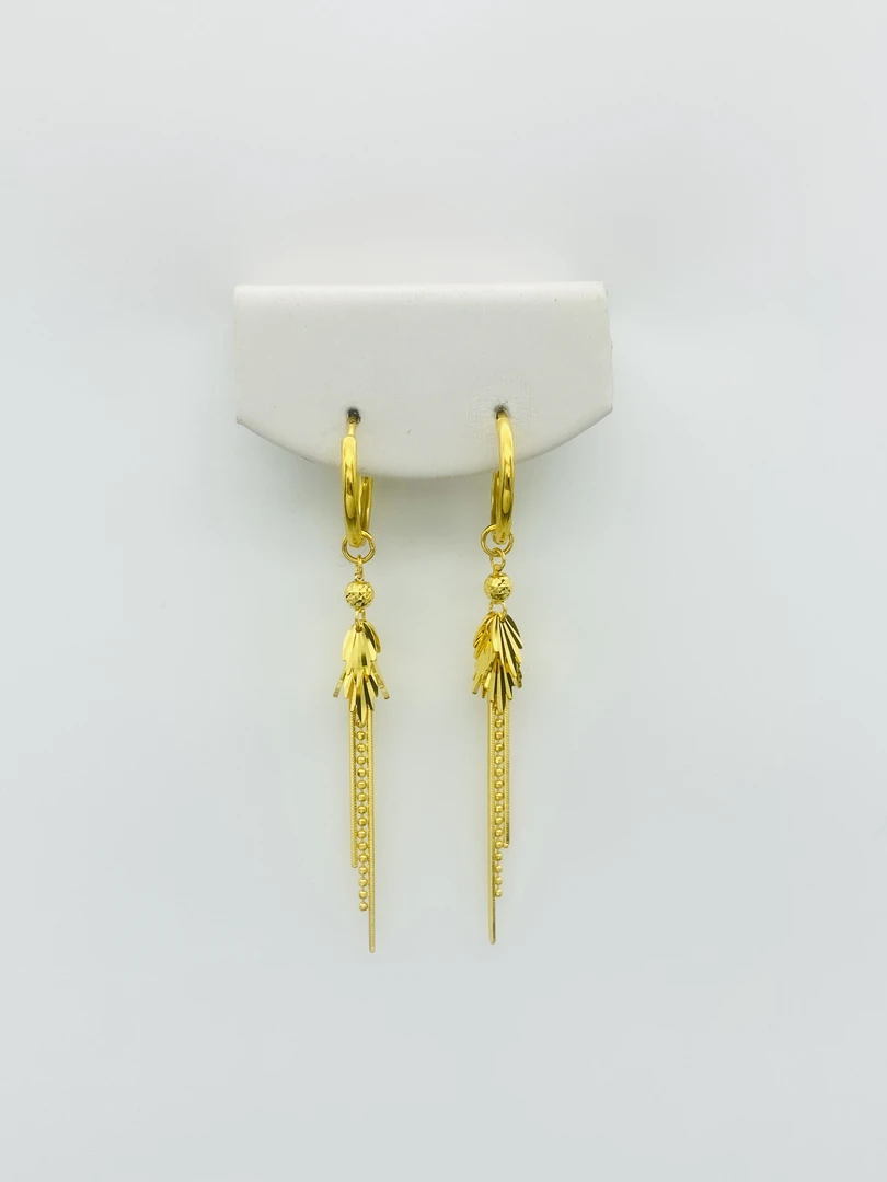 老庙黄金 足金999 精工5G  车花树叶流苏 耳圈 4.24克