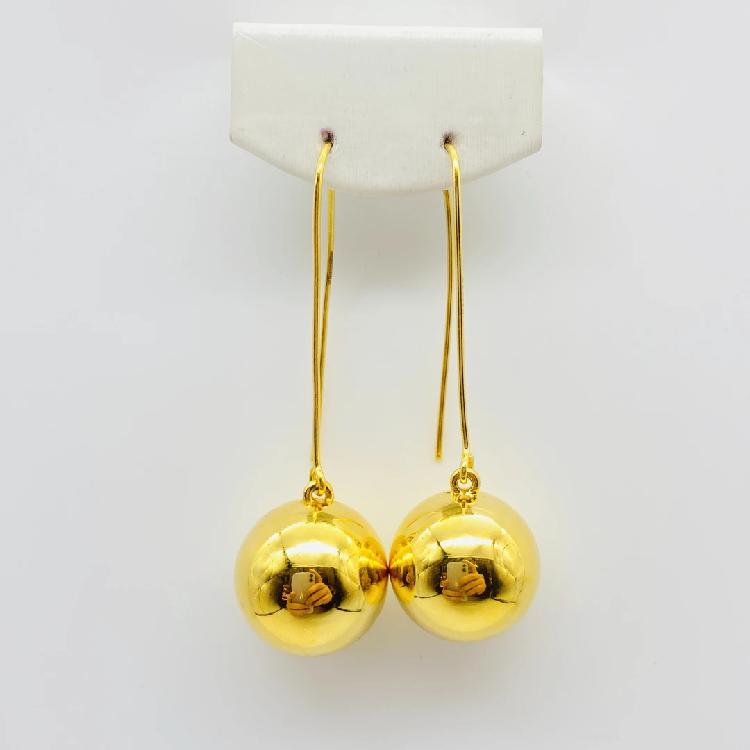 老庙黄金 足金999 精工5D工艺 卡20mm 光面球球 耳钩 7.29克